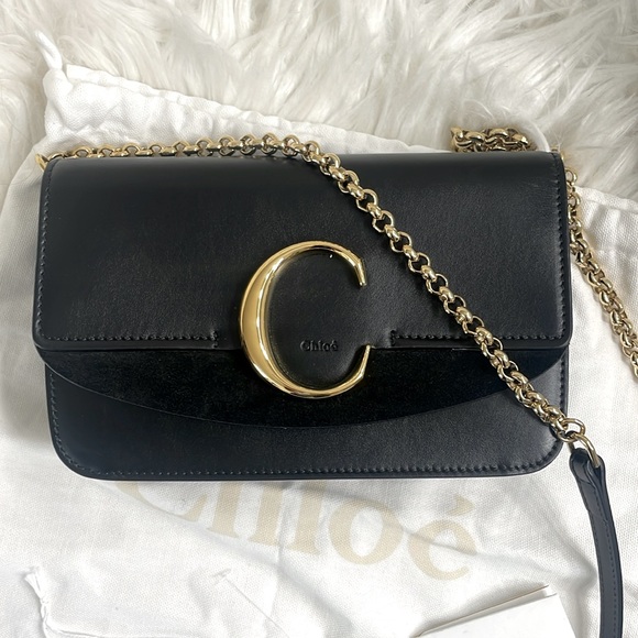 ✨ CHLOÉ C Leather Crossbody / Shoulder Bag – Black & Gold | Authenticated - Picture 2 of 14